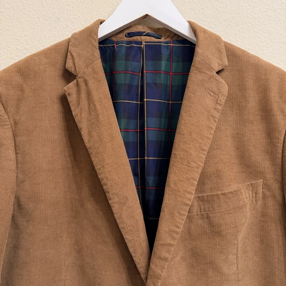 US Polo Mens Blazer 46R Tan Corduroy Elbow Patch Pockets Sports Coat Business